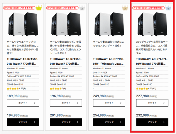 THIRDWAVE AD-R7A57A-01W Ryzen7 7700ranking