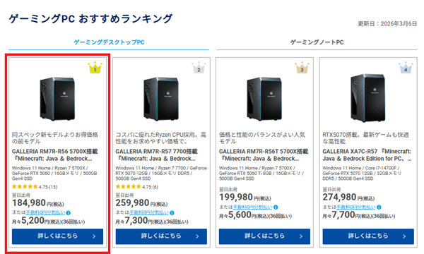 GALLERIA RM7R-R56 5700Xranking