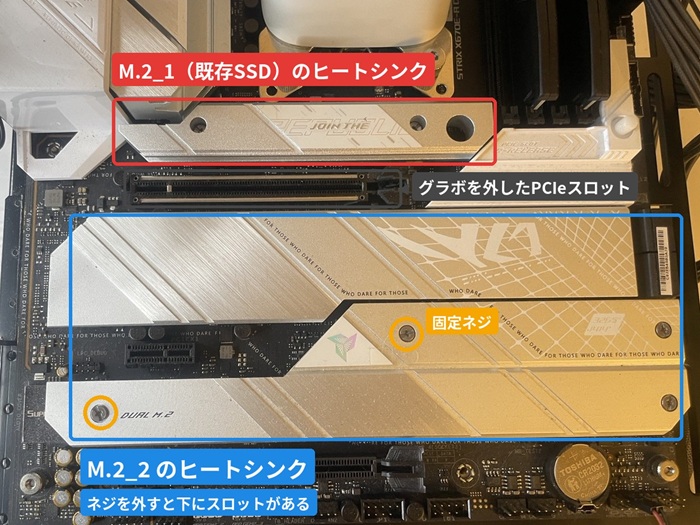 空きM.2スロットとネジ穴の位置